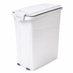 Plastový barel na skladovanie granúl MPS Oto, veľký L - 54 l, s uzatvárateľným vekom a lopatkou