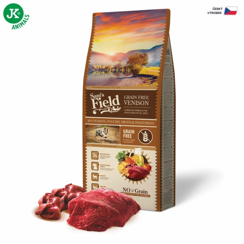 13 kg, Sam's Field Grain Free Venison, superprémiové granule pre dospelých psov všetkých veľkostí a plemien, (Sams Field bez obilnín)
