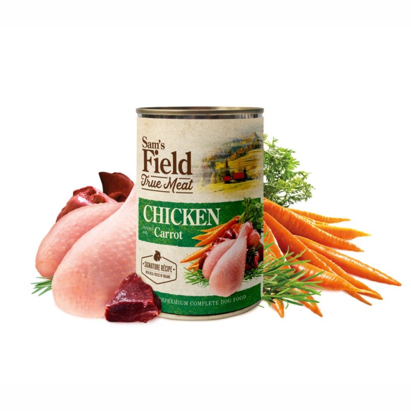 6x 400g, Sam's Field True Chicken Meat & Carrot, superprémiová konzerva, (Sams Field)