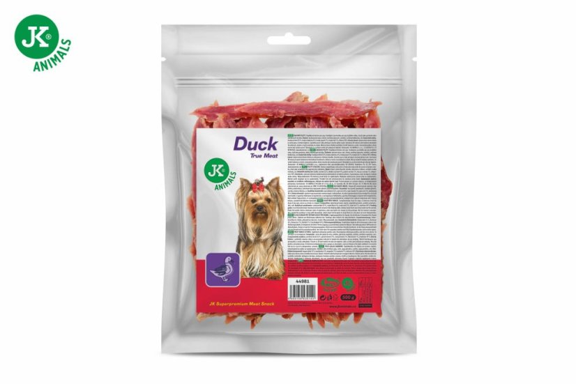 JK Animals sušené kačacie mäso, mäsová maškrta pre psov (Duck True Meat Snack), 500 g